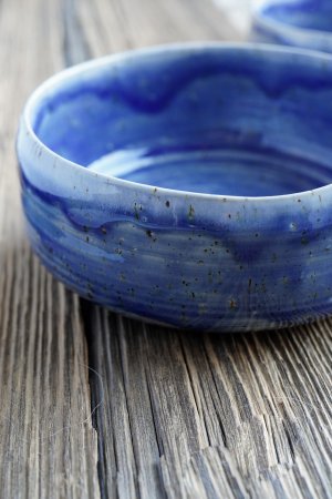 handgetöpferte meerblaue Keramik  Bowl Schale für Frühstücks Müsli, Quark oder Suppe